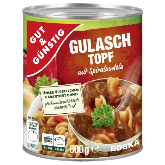 Gut & Günstig Gulaschtopf Mit Spiralnudeln 800G 1 Gut & Günstig Gulaschtopf Mit Spiralnudeln 800G